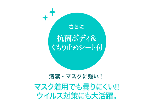 さらに抗菌ボディ＆くもり止めシート付