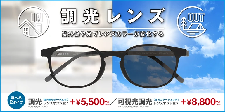 屋外ではサングラス。屋内ではいつものメガネ。