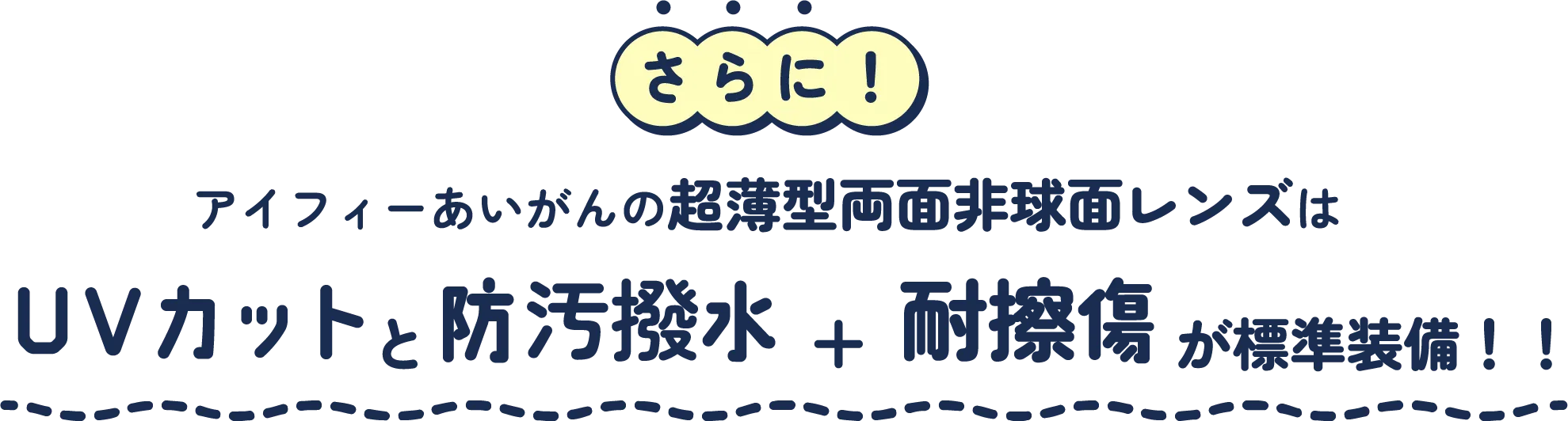 さらに!アイフィーあいがんの超薄型両面非球面レンズはUVカットと防汚撥水+耐擦傷が標準装備!