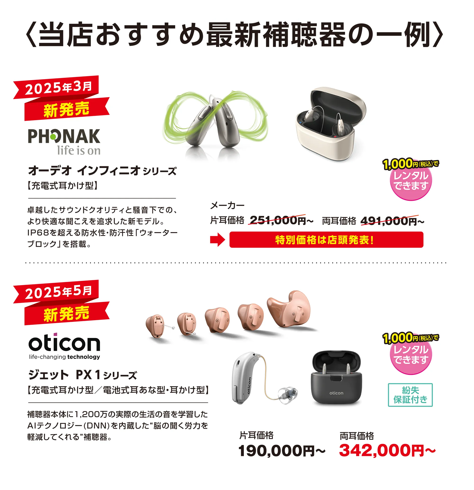 当店おすすめ最新補聴器の一例