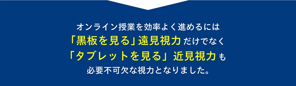 オンライン授業を効率よく進めるには「黒板を見る」遠見視力だけでなく「タブレットを見る」近見視力も必要不可欠な視力となりました。