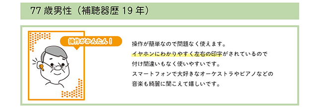 操作がかんたん！ / 77歳男性(補聴器歴19年)