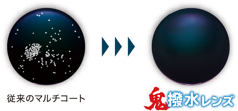 愛眼の鬼撥水レンズはほこり防止で発泡スチロールの付着を寄せ付けないメガネレンズです。