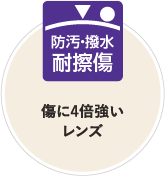 防汚・撥水「耐擦傷」：傷に4倍強いレンズ