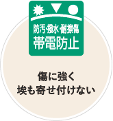 防汚・撥水・耐擦傷「帯電防止」：傷に強く埃も寄せ付けない