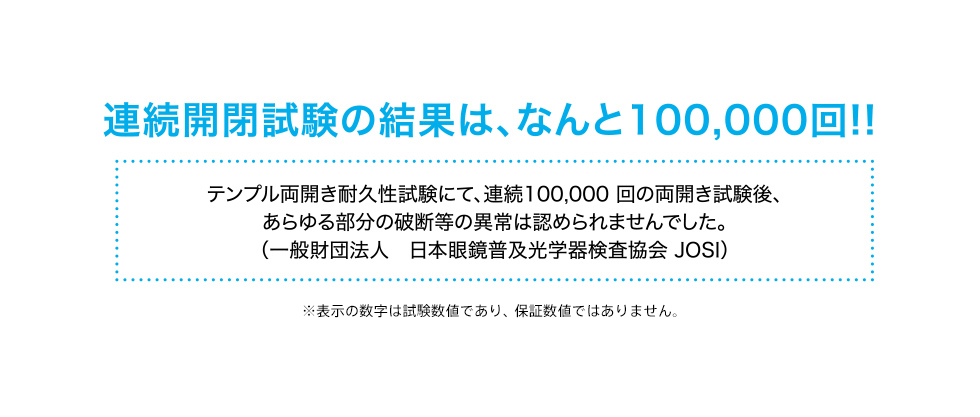 連続開閉試験の結果は、なんと100,000回!!